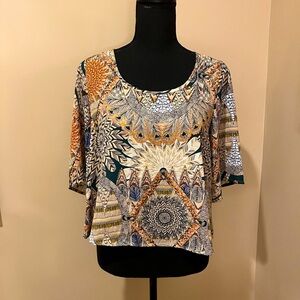 B Jewel Boho Crop Blouse with Back Cut Outs, size M